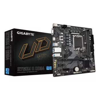 GIGABYTE B760M H DDR4 emolevy - tukee Intel Core 14. sukupolven prosessoreita, 6+1+1 vaihe digitaalinen VRM, jopa 3200MHz DDR4 (OC), 2xPCIe 4.0 M.2, GbE LAN, USB 3.2 Gen1