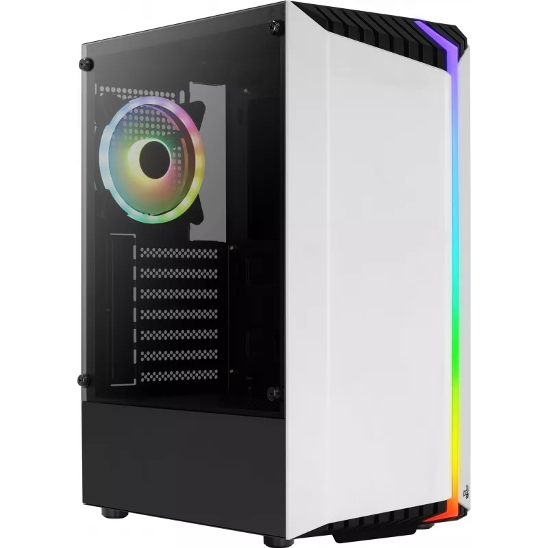Aerocool Bionic V2 Midi Tower -tietokonekotelo, ATX / micro ATX / Mini-ITX, karkaistu lasi, RGB, valkoinen