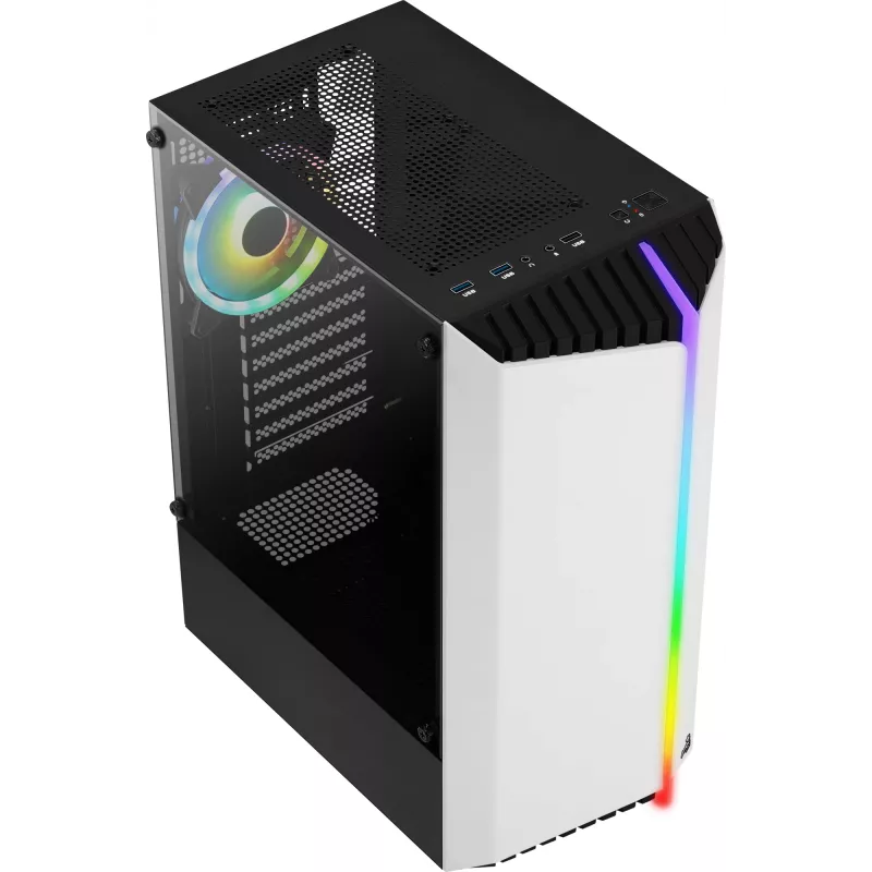 Aerocool Bionic V2 Midi Tower -tietokonekotelo, ATX / micro ATX / Mini-ITX, karkaistu lasi, RGB, valkoinen