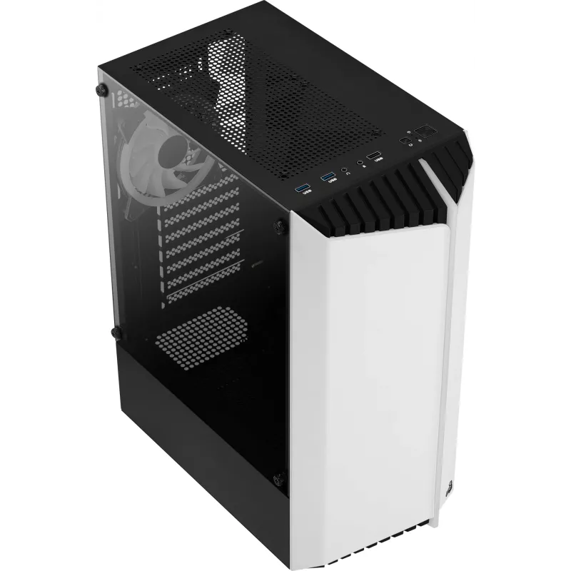 Aerocool Bionic V2 Midi Tower -tietokonekotelo, ATX / micro ATX / Mini-ITX, karkaistu lasi, RGB, valkoinen