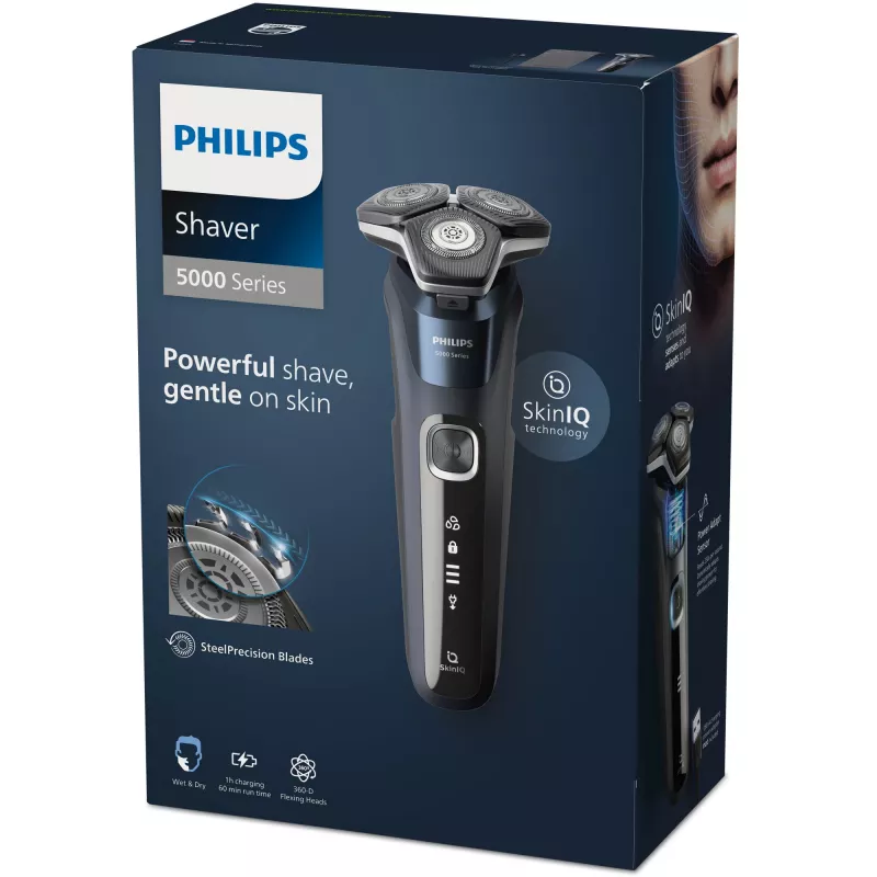 Philips SHAVER Series 5000 S5885/10 miesten parranajokone, rotaatioparranajokone, trimmeri, musta, sininen
