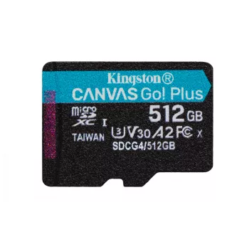 Kingston Technology 512GB microSDXC Canvas Go Plus Gen4 200R A2 U3 yksittäispakkaus ilman adapteria