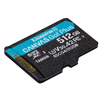 Kingston Technology 512GB microSDXC Canvas Go Plus Gen4 200R A2 U3 yksittäispakkaus ilman adapteria