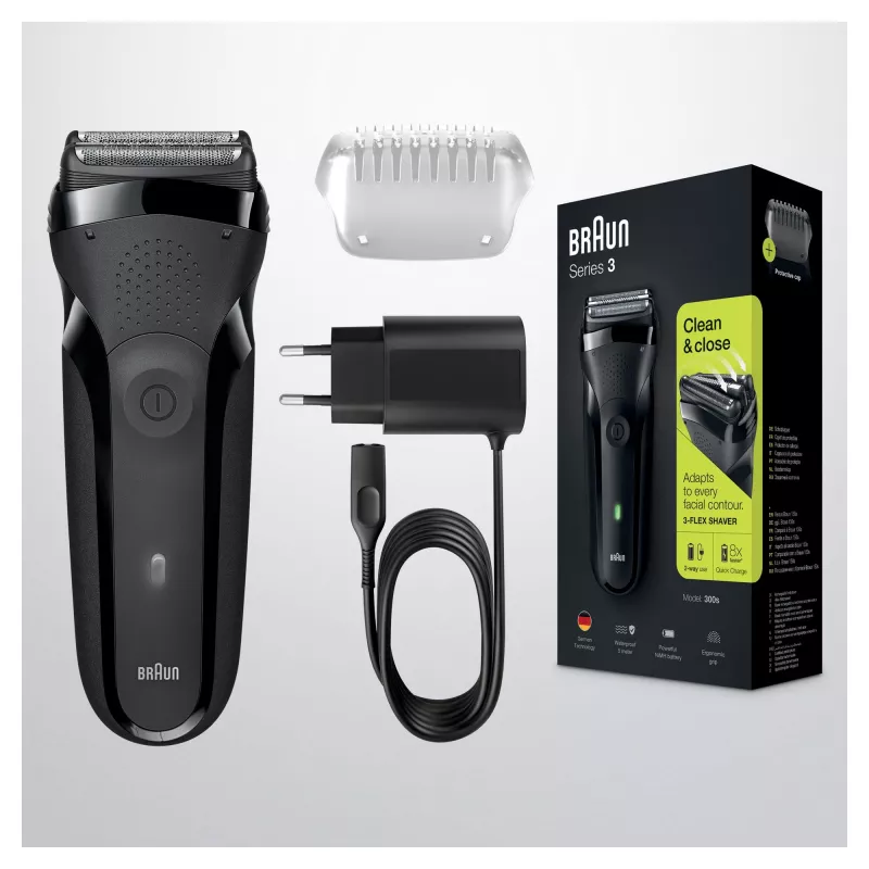 Braun Series 3 Shave&Style 300BT sähköparranajokone, parranajokone miehille, musta