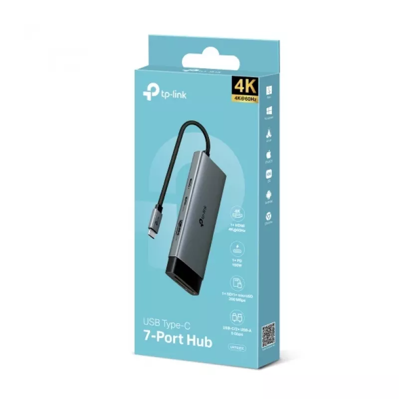 TP-Link UH7020C USB-keskitin USB 3.2 Gen 1 (3.1 Gen 1) Type-C 5000 Mbit/s