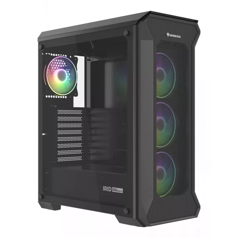 GENESIS Irid 505 ARGB Midi Tower musta, läpinäkyvä