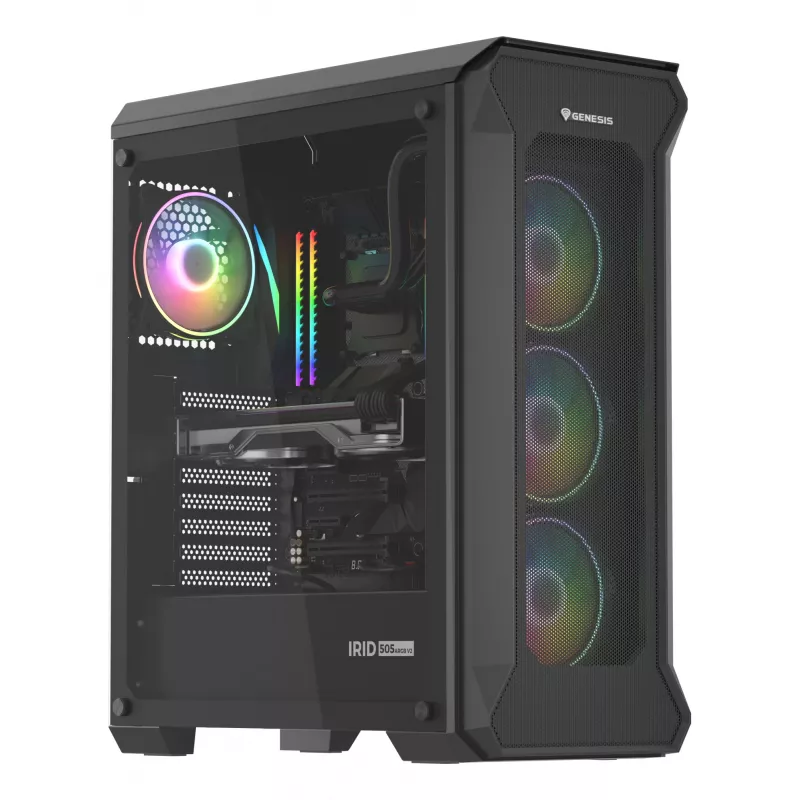 GENESIS Irid 505 ARGB Midi Tower musta, läpinäkyvä