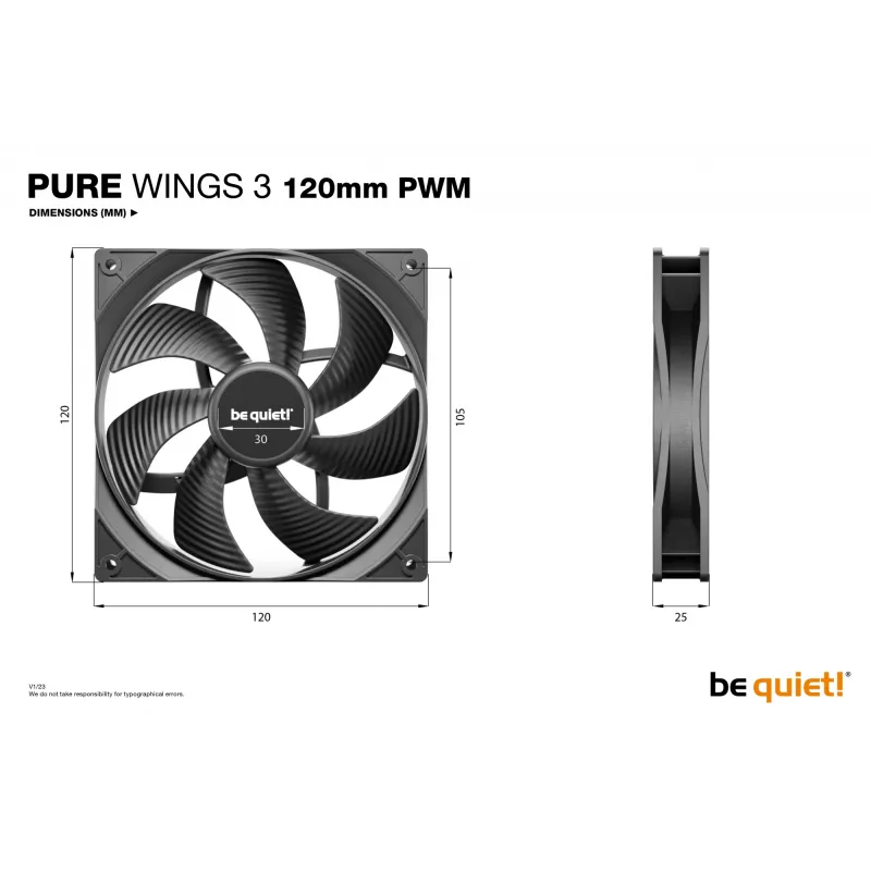 be quiet Pure Wings 3 120mm PWM tietokonekotelon tuuletin 12 cm musta 1 kpl