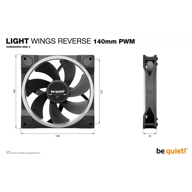 be quiet! Light Wings 140 mm PWM Reverse musta kotelotuuletin 14 cm 1 kpl