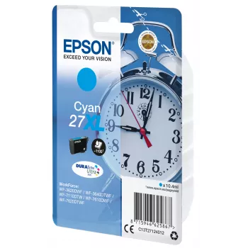 Epson herätyskello yksittäispakkaus syaani 27XL DURABrite Ultra muste, High (XL) Yield, syaani, 10,4 ml, 1 kpl, 1100 sivua