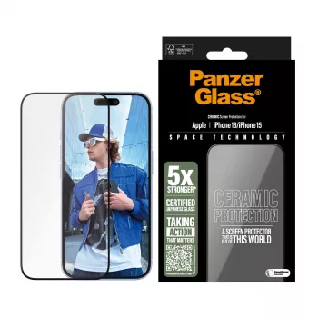 PanzerGlass ® Ceramic näytönsuoja iPhone 16 | 15 | Ultra-Wide Fit EasyAligner-telineellä