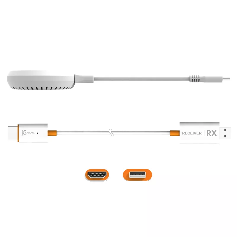 j5create JVAW62 ScreenCast USB-C® langaton näytön HDMI™-jatko, valkoinen ja oranssi