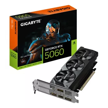 GIGABYTE GeForce RTX 5060 OC Low Profile 8G näytönohjain - 8GB GDDR7, 128bit, PCI-E 5.0, 2512 MHz Core-Takt, 3 x DisplayPort, 1 x HDMI, GV-N5060OC-8GL