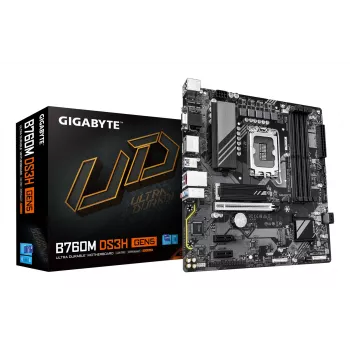 GIGABYTE B760M DS3H GEN5 emolevy - Tukee Intel Core 14. sukupolven CPUs, 6+2+1 vaihetta digitaalinen VRM, enintään 5600MHz DDR5, 2xPCIe 4.0 M.2, 2.5GbE LAN, USB 3.2 Gen2
