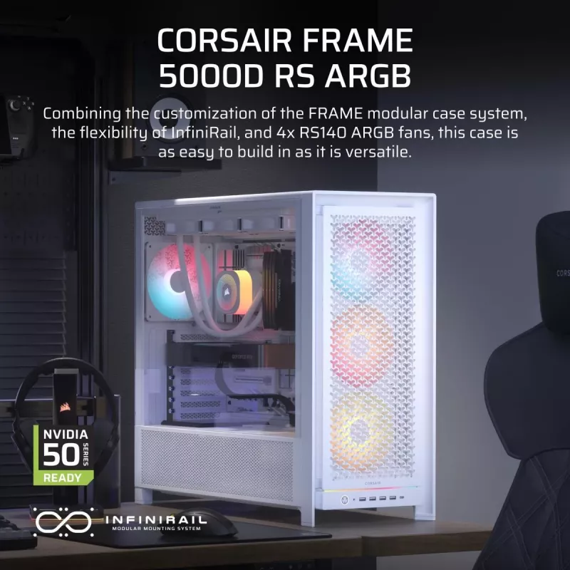 CORSAIR PC-kotelo - Frame 5000D RS ARGB High-Airflow Mid-Tower - valkoinen