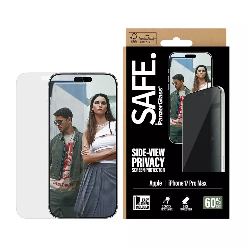 PanzerGlass SAFE. by ® 2-Way Privacy näytönsuoja iPhone 17 Pro Max | Ultra-Wide Fit w. EasyAligner
