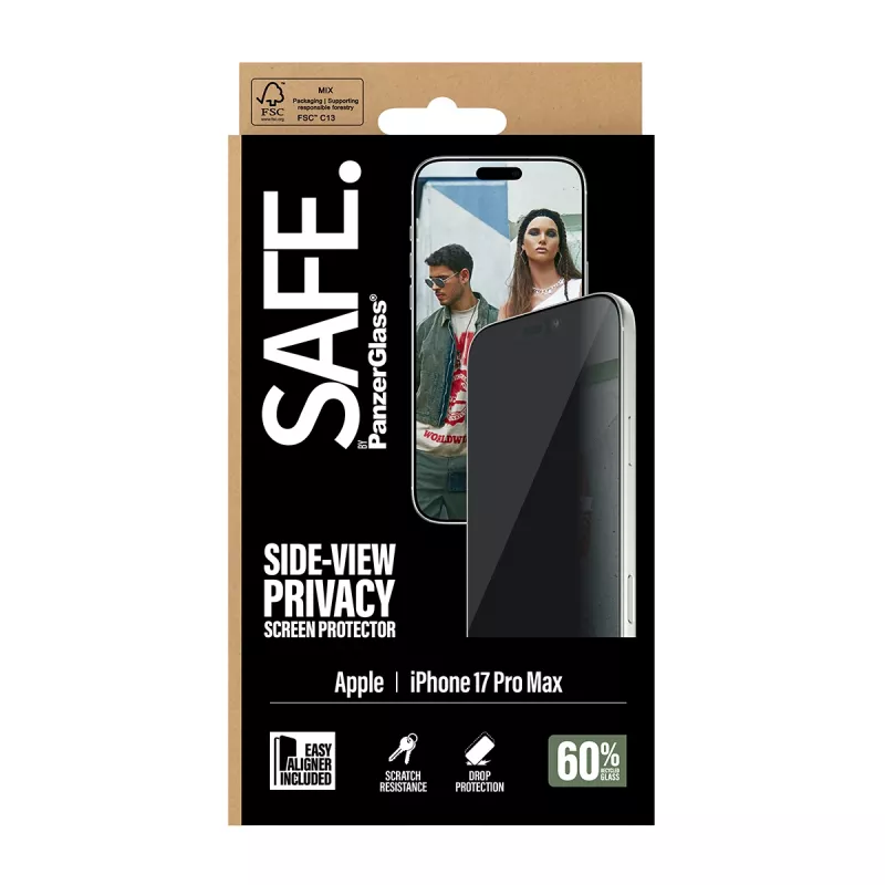 PanzerGlass SAFE. by ® 2-Way Privacy näytönsuoja iPhone 17 Pro Max | Ultra-Wide Fit w. EasyAligner