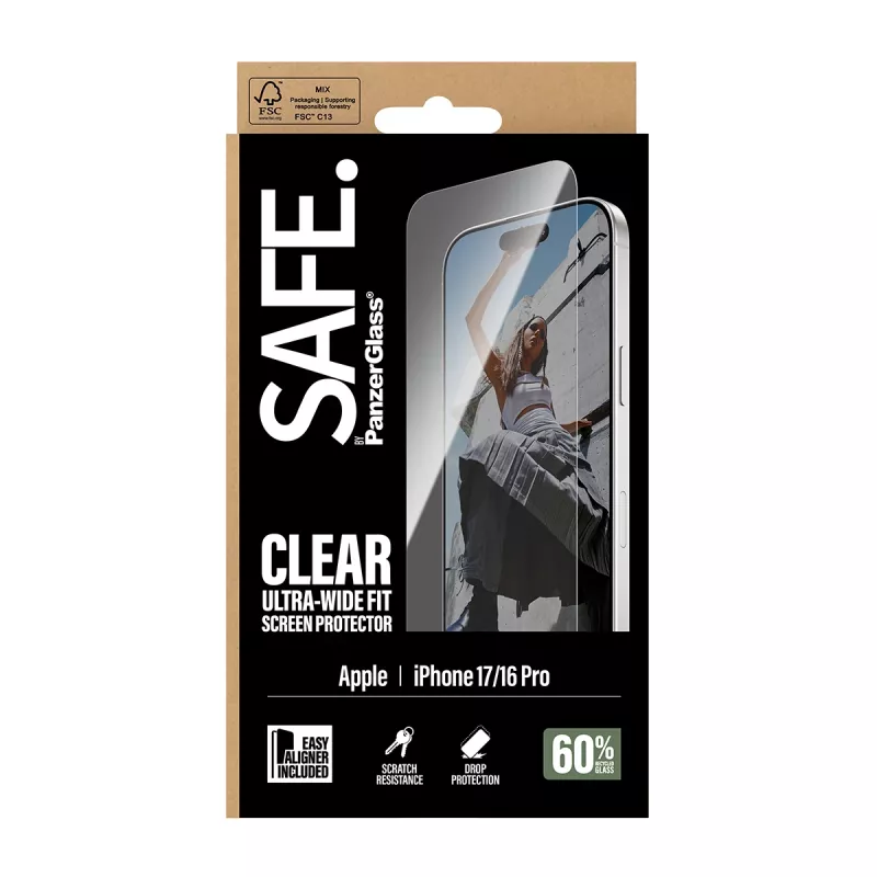 PanzerGlass SAFE. by ® näytönsuoja iPhone 17 | iPhone 16 Pro | Ultra-Wide Fit EasyAlignerilla