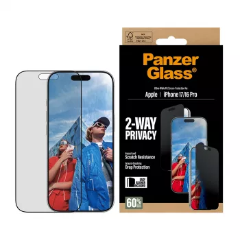 PanzerGlass ® 2-Way Privacy näytönsuoja iPhone 17 | iPhone 16 Pro | Ultra-Wide Fit EasyAlignerilla
