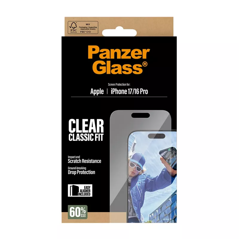 PanzerGlass ® näytönsuojakalvo iPhone 17 | iPhone 16 Pro | Classic Fit EasyAlignerilla