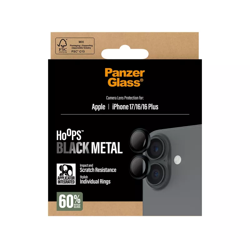 PanzerGlass ® Hoops® kameran linssinsuoja musta iPhone 17 | iPhone 16 | 16 Plus