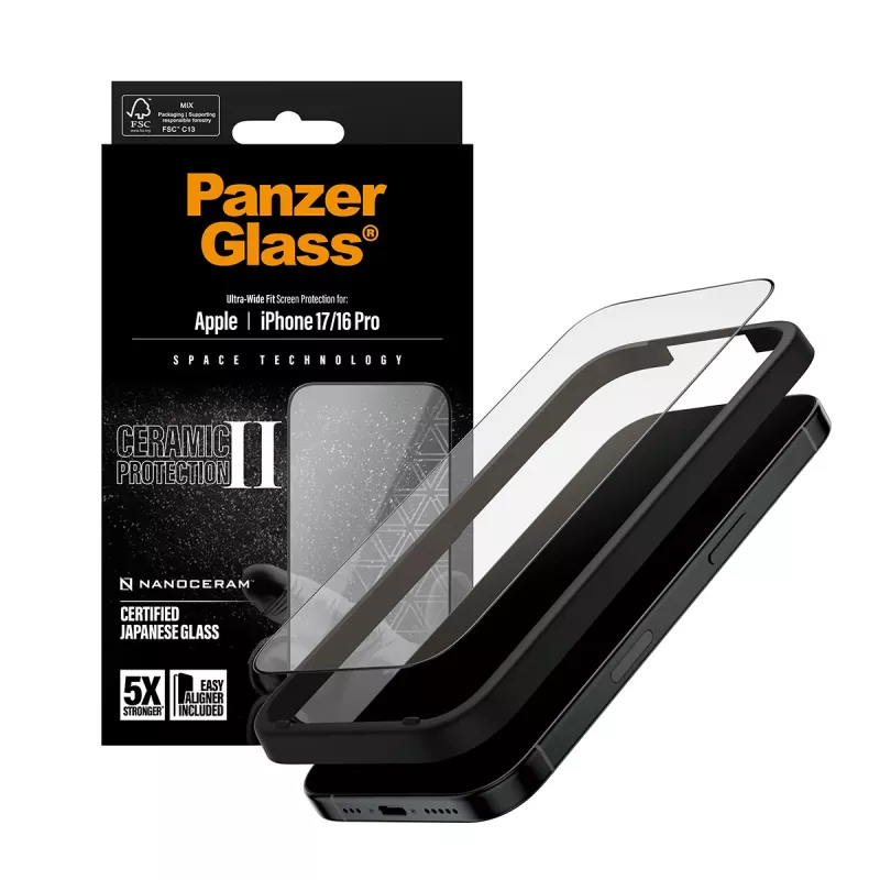 PanzerGlass ® Ceramic II näytönsuojakalvo iPhone 17 | iPhone 16 Pro | Ultra-Wide Fit EasyAlignerilla