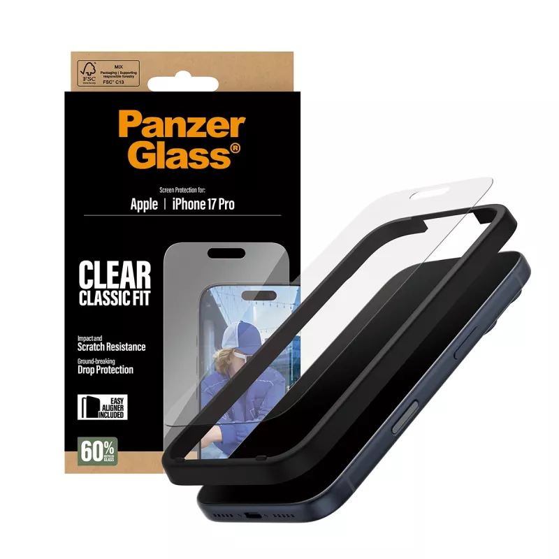 PanzerGlass iPhone 17 Pro Classic Fit EasyAligner näytönsuojakalvo, naarmunkestävä, iskunkestävä