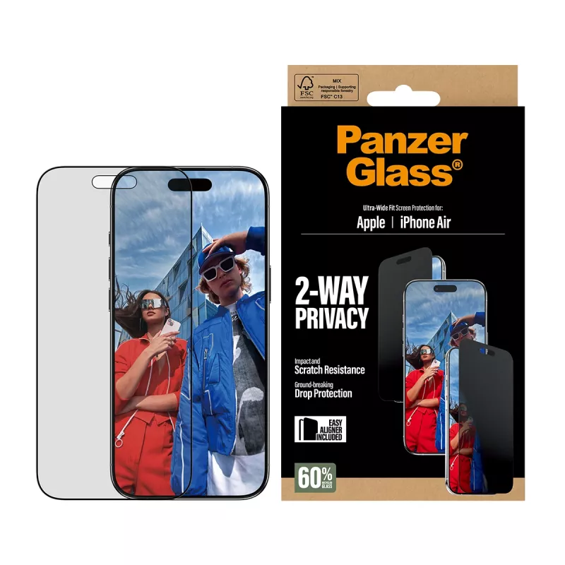 PanzerGlass ® 2-Way Privacy näytönsuoja iPhone Air | Ultra-Wide Fit EasyAlignerilla