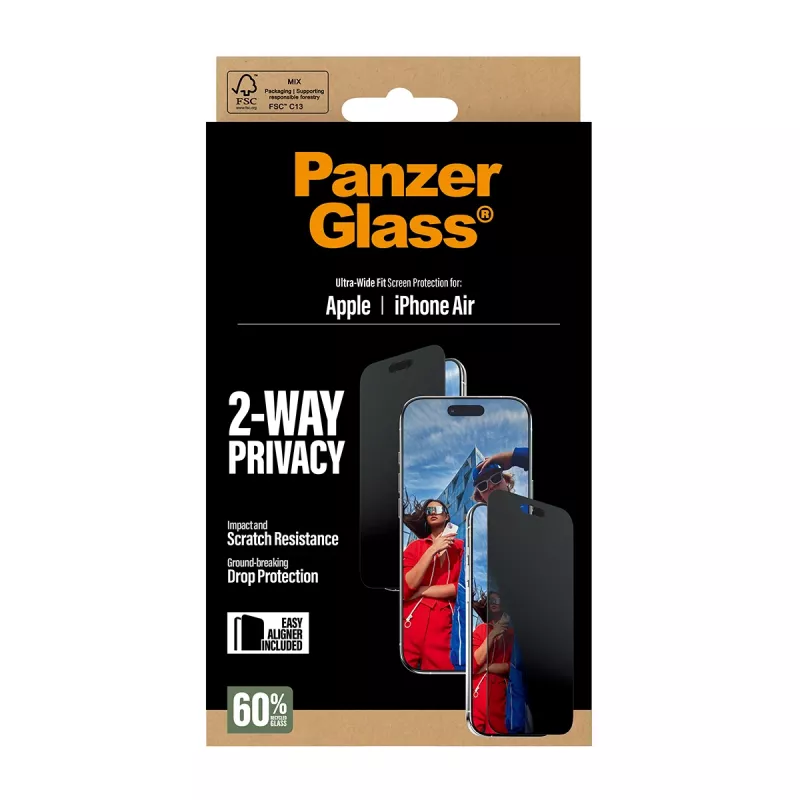 PanzerGlass ® 2-Way Privacy näytönsuoja iPhone Air | Ultra-Wide Fit EasyAlignerilla