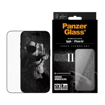 PanzerGlass Ceramic II näytönsuojakalvo iPhone Air Ultra-Wide Fit EasyAlignerilla, karkaistu lasi, PET, silikoni, läpinäkyvä, 1 kpl