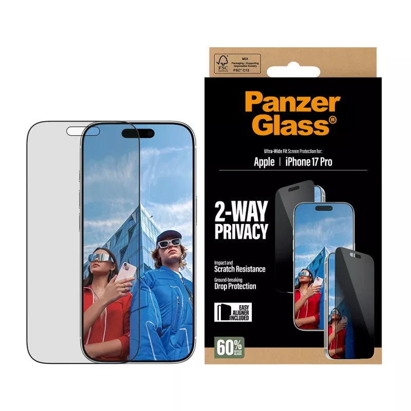 PanzerGlass ® 2-Way Privacy näytönsuoja iPhone 17 Pro | Ultra-Wide Fit EasyAlignerilla