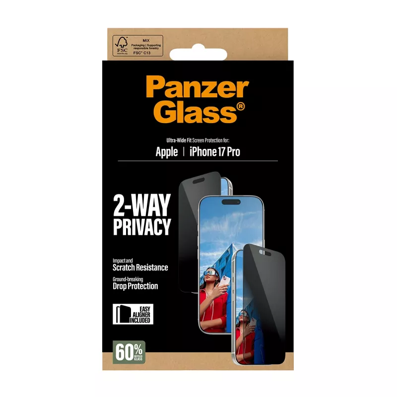 PanzerGlass ® 2-Way Privacy näytönsuoja iPhone 17 Pro | Ultra-Wide Fit EasyAlignerilla