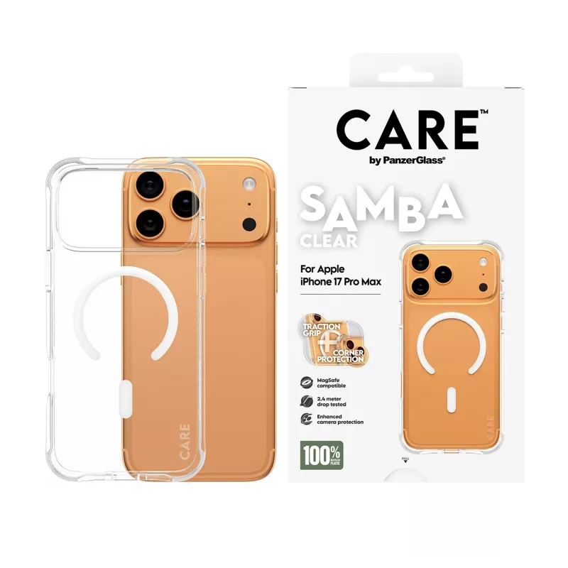 PanzerGlass CARE™ by ® Samba Case läpinäkyvä valkoisella MagSafe iPhone 17 Pro Max