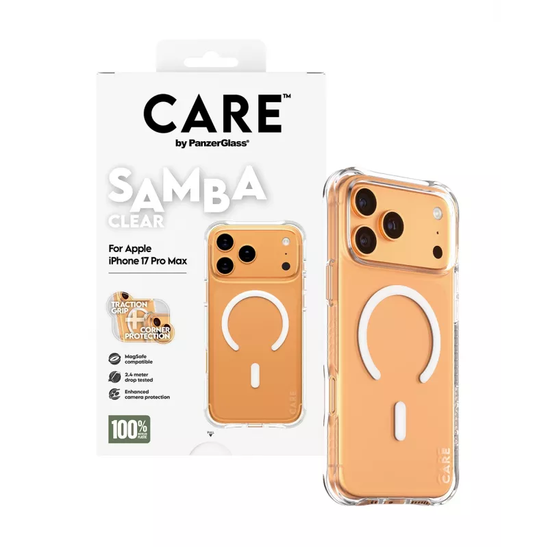 PanzerGlass CARE™ by ® Samba Case läpinäkyvä valkoisella MagSafe iPhone 17 Pro Max
