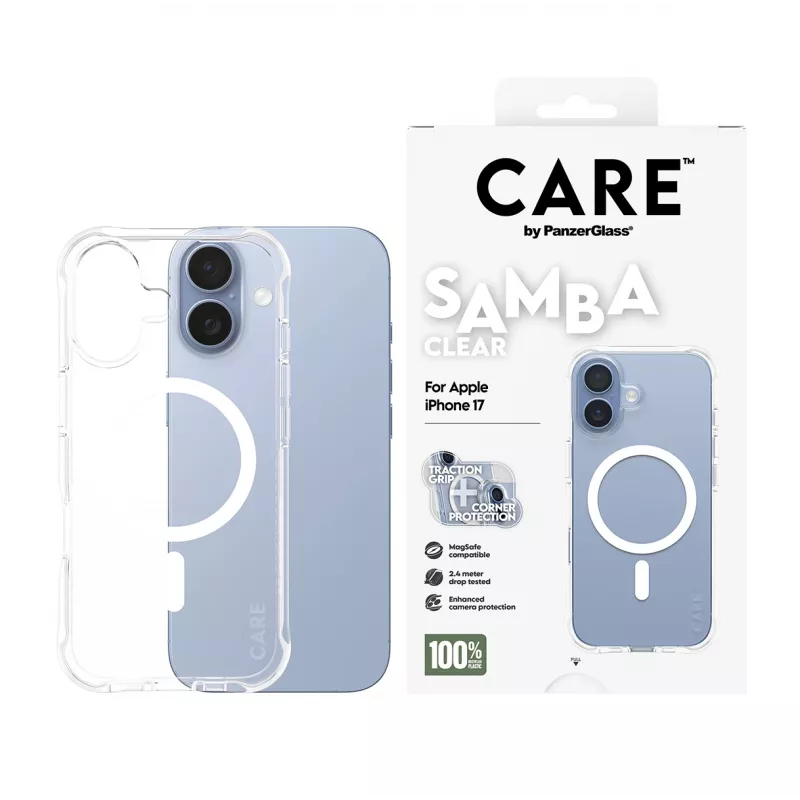 Suojakotelo PanzerGlass CARE by Fashionable Case Samba läpinäkyvä valkoisella MagSafe iPhone 17