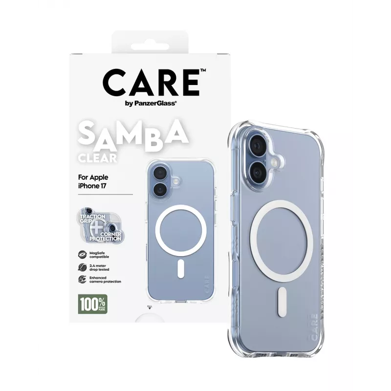 Suojakotelo PanzerGlass CARE by Fashionable Case Samba läpinäkyvä valkoisella MagSafe iPhone 17