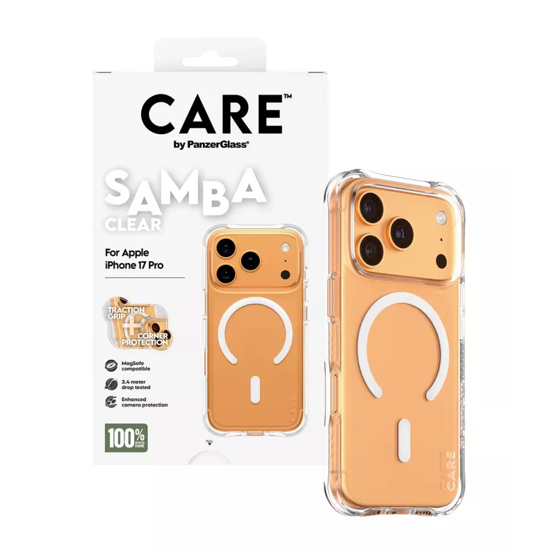 PanzerGlass CARE™ by ® Samba Case läpinäkyvä valkoinen MagSafe-yhteensopiva iPhone 17 Pro