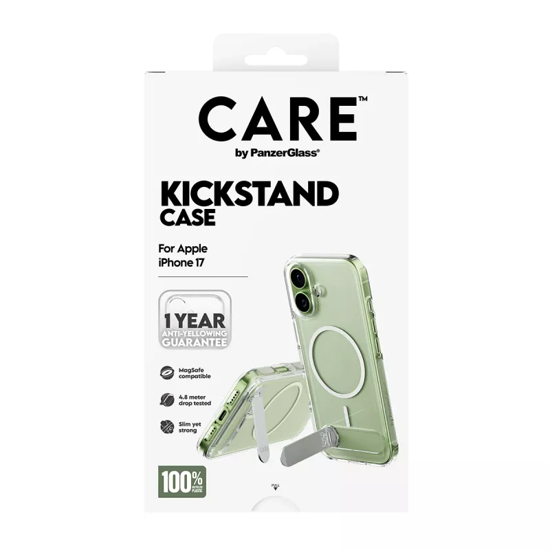 PanzerGlass CARE by Feature kotelo, läpinäkyvä, Kickstand & MagSafe, iPhone 17