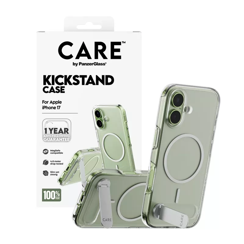 PanzerGlass CARE by Feature kotelo, läpinäkyvä, Kickstand & MagSafe, iPhone 17