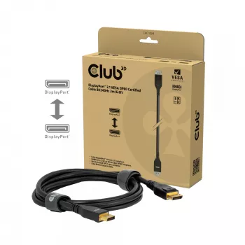 CLUB3D DisplayPort™ 2.1 VESA DP80 -sertifioitu kaapeli 8K240Hz 2 m