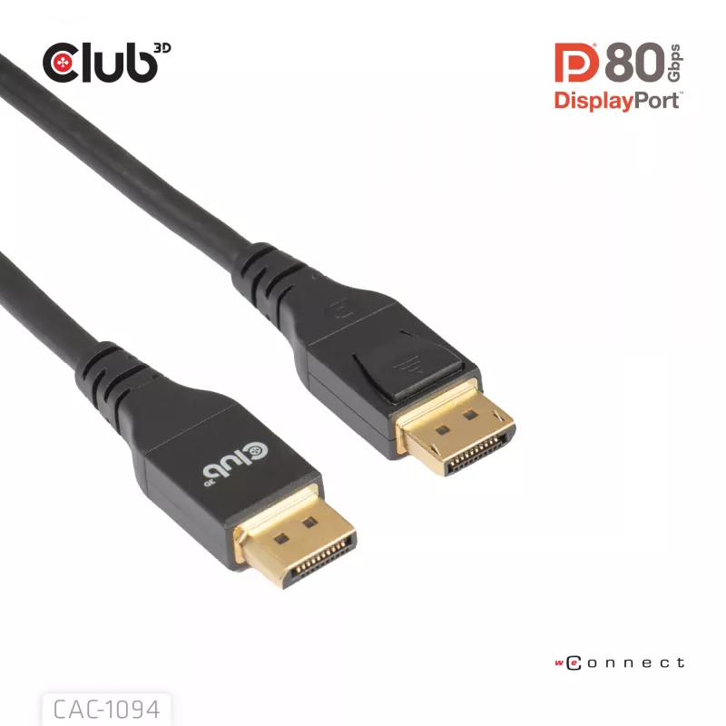 Club 3D CAC-1094 DisplayPort 2.1 VESA DP80 -sertifioitu kaapeli 8K 240 Hz, 2 m (6,56 jalkaa), musta