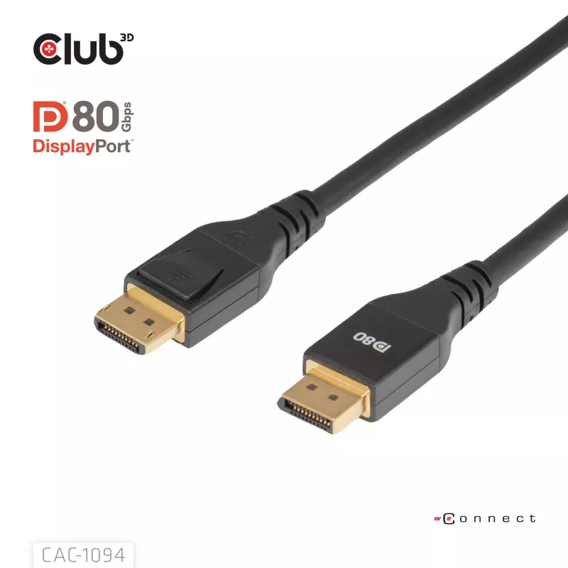 Club 3D CAC-1094 DisplayPort 2.1 VESA DP80 -sertifioitu kaapeli 8K 240 Hz, 2 m (6,56 jalkaa), musta
