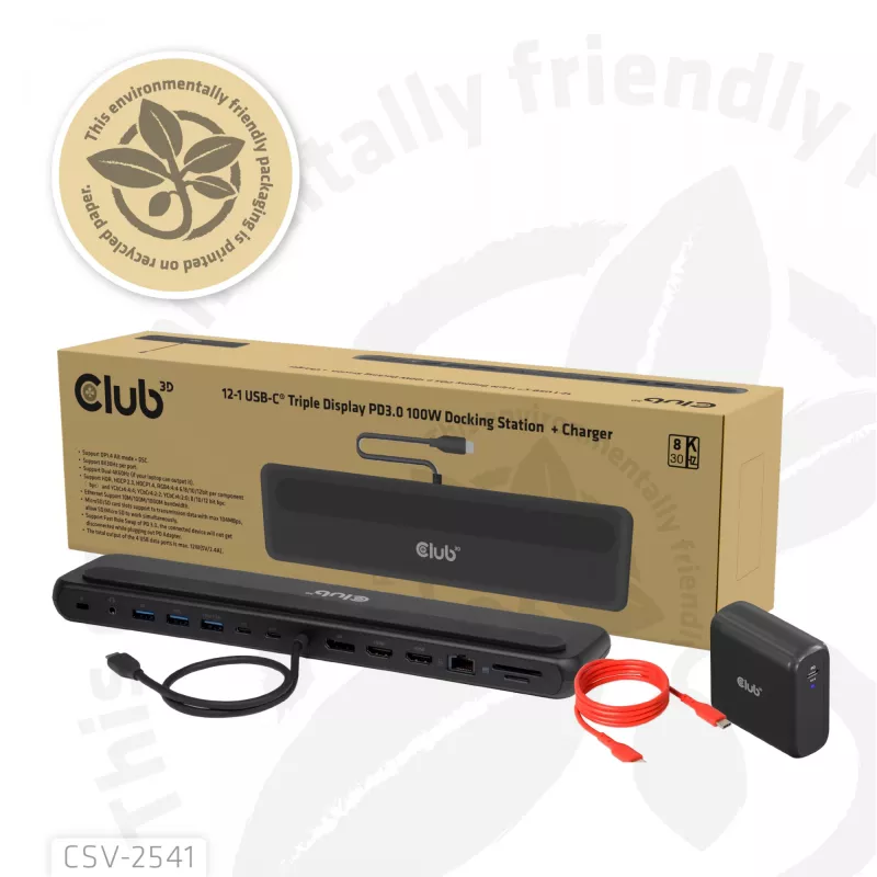 Telakointiasema club 3d CSV-2541 USB-C HDMI- ja DisplayPort-lähdöillä
