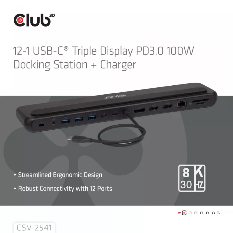 Telakointiasema club 3d CSV-2541 USB-C HDMI- ja DisplayPort-lähdöillä