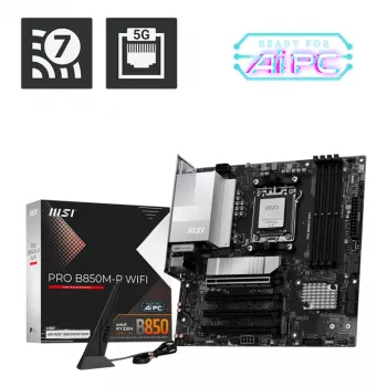 Emolevy MSI PRO B850M-P WIFI micro ATX, AMD B850, Socket AM5, 4×DDR5 DIMM, 3×M.2, Wi‑Fi 7, 5Gb LAN