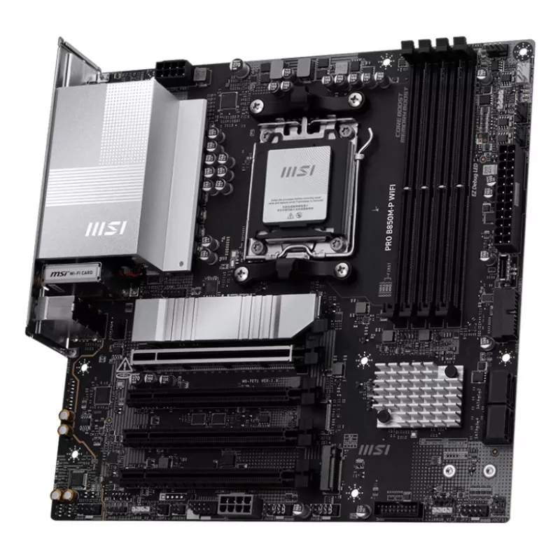 Emolevy MSI PRO B850M-P WIFI micro ATX, AMD B850, Socket AM5, 4×DDR5 DIMM, 3×M.2, Wi‑Fi 7, 5Gb LAN