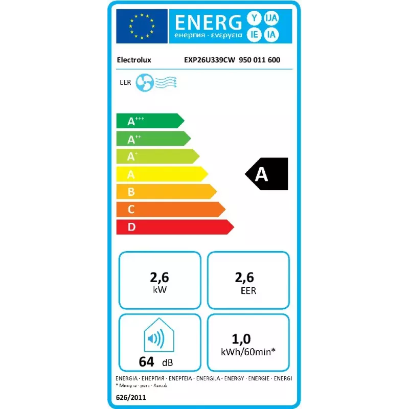 Electrolux EXP26U339CW siirrettävä ilmastointilaite 64 dB valkoinen