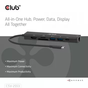 CLUB3D CSV-2553 USB-keskitin USB Type-C 5000 Mbit/s musta