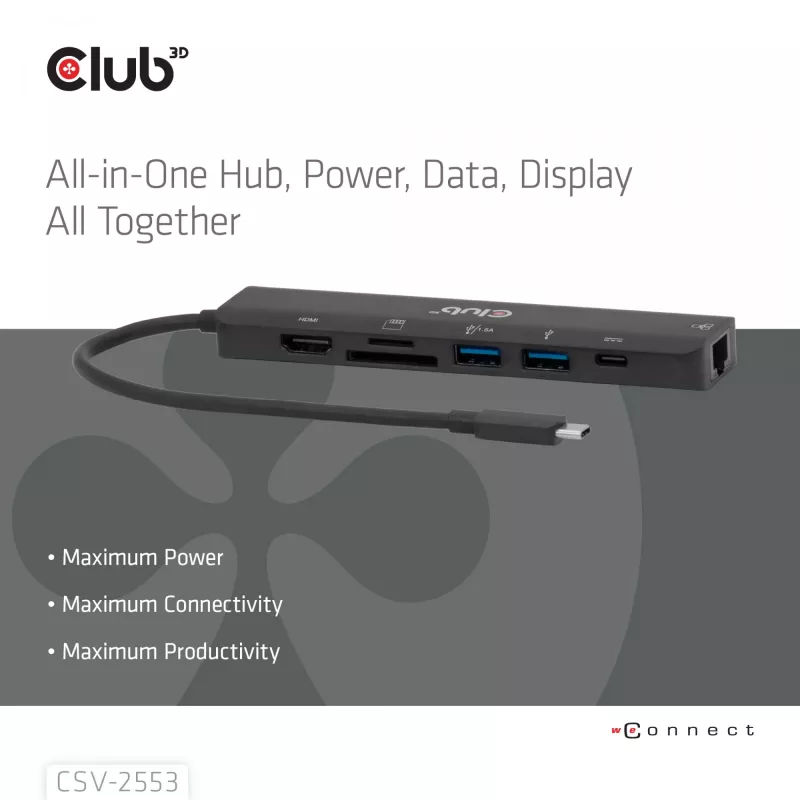 CLUB3D CSV-2553 USB-keskitin USB Type-C 5000 Mbit/s musta