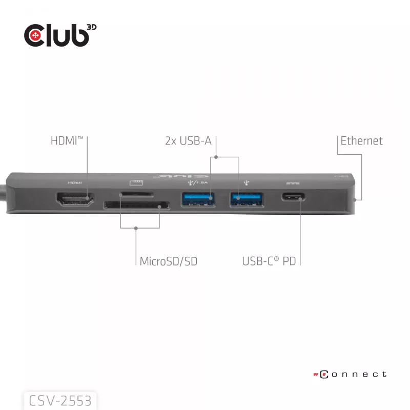 CLUB3D CSV-2553 USB-keskitin USB Type-C 5000 Mbit/s musta